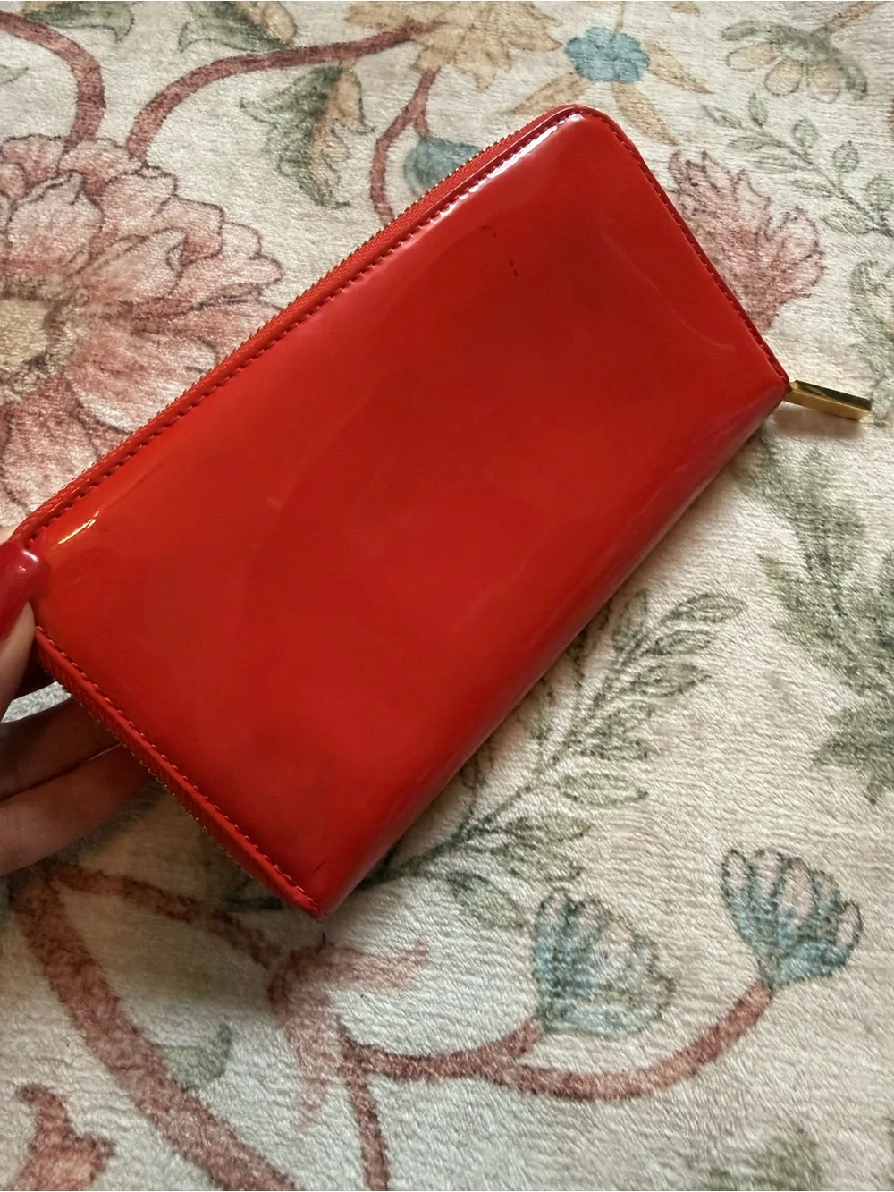Tory Burch Glossy Red Patent Zip Wallet with Logo